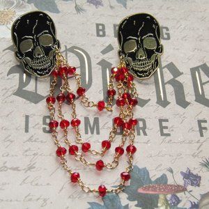 Blood Red Skulls Cape Clip Sweater Clips Rockabilly Spooky Unique Handmade